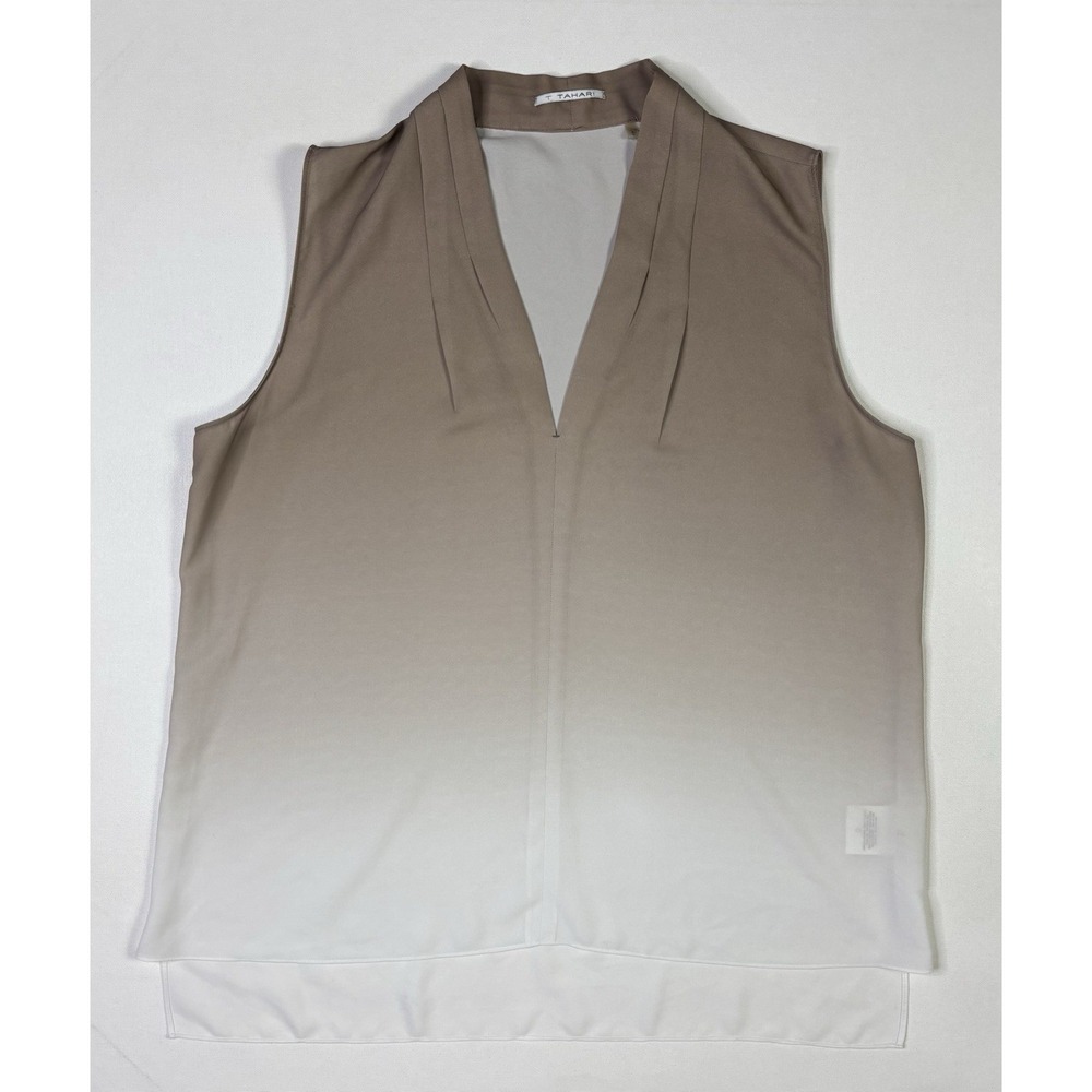 Tahari Top Women's Large Ombre Sleeveless Brown Sheer Lightweight Shirt
